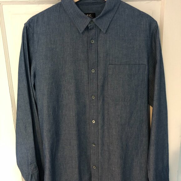 A.P.C. Georges Herringbone Chambray Shirt - Size small - Picture 6 of 6